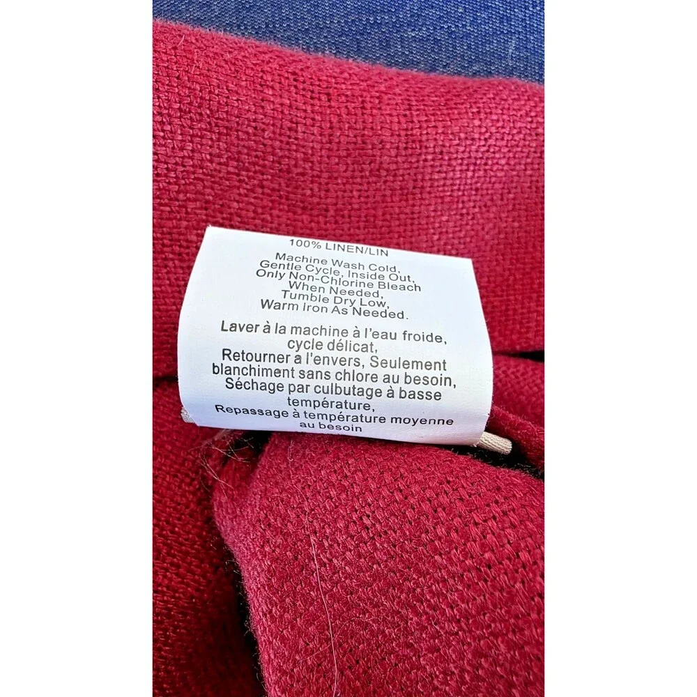 Pottery Barn Linen Pillow Cover Wood Button 18” X 18” Red 8539371